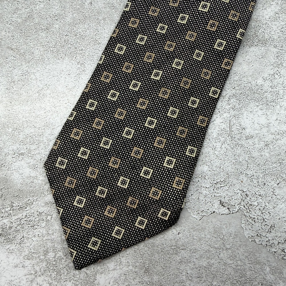 Ermenegildo Zegna Silk Tie Mens One Size Black Geometric Embroidered Necktie